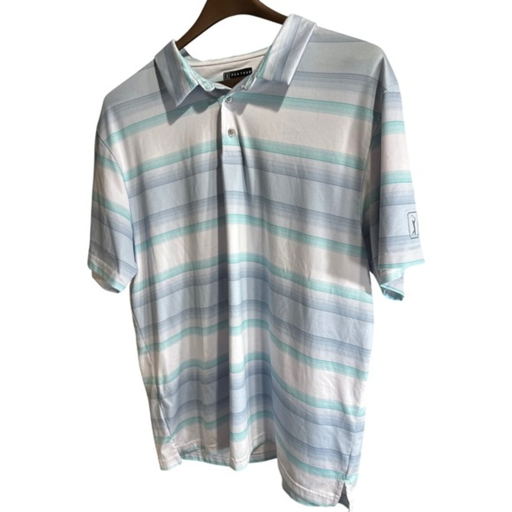 PGATOUR Pro Series Mens XXL Athletic Fit Striped Golf Polo Shirt Blue Aqua White